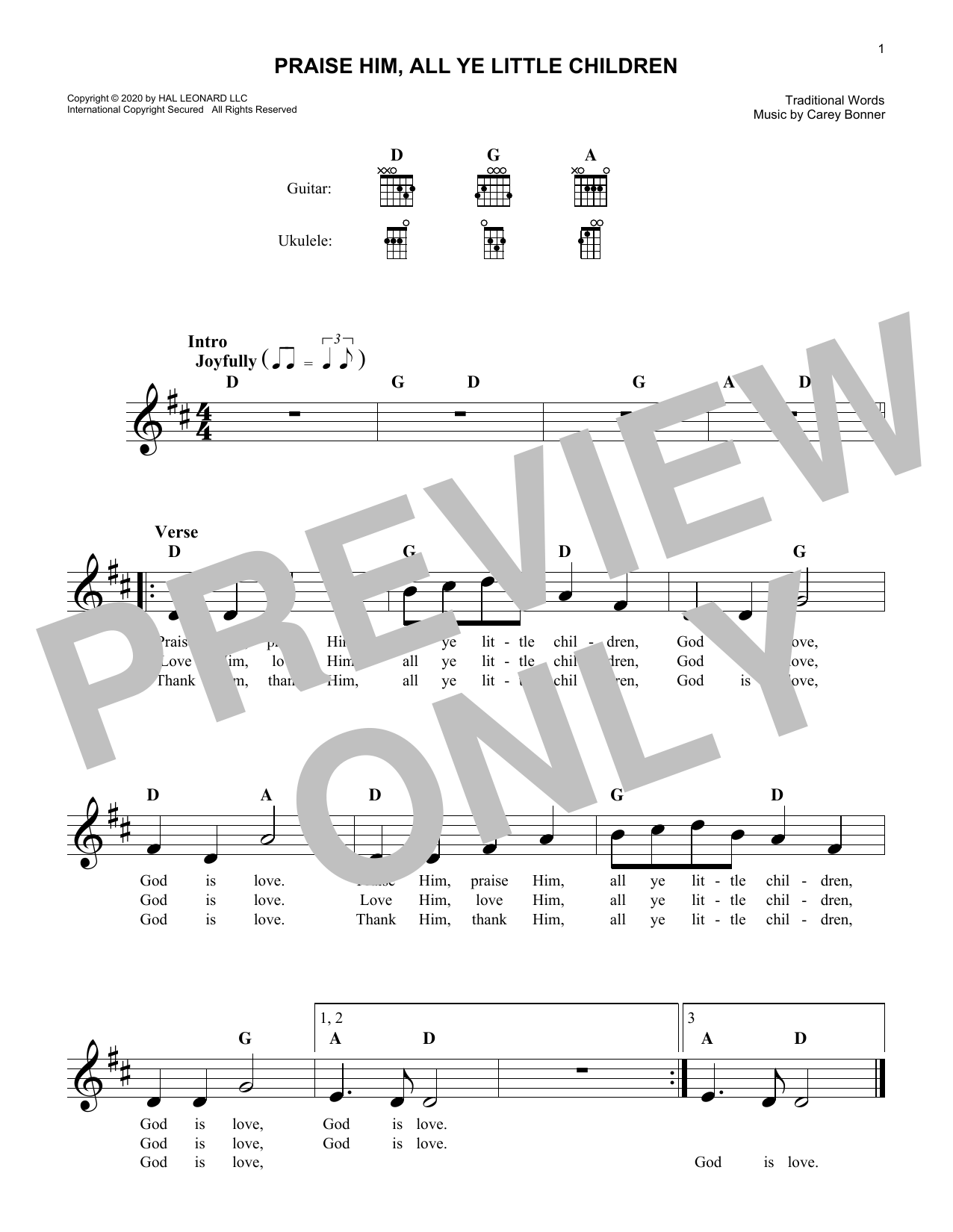 Download Carey Bonner Praise Him, All Ye Little Children Sheet Music and learn how to play Lead Sheet / Fake Book PDF digital score in minutes
