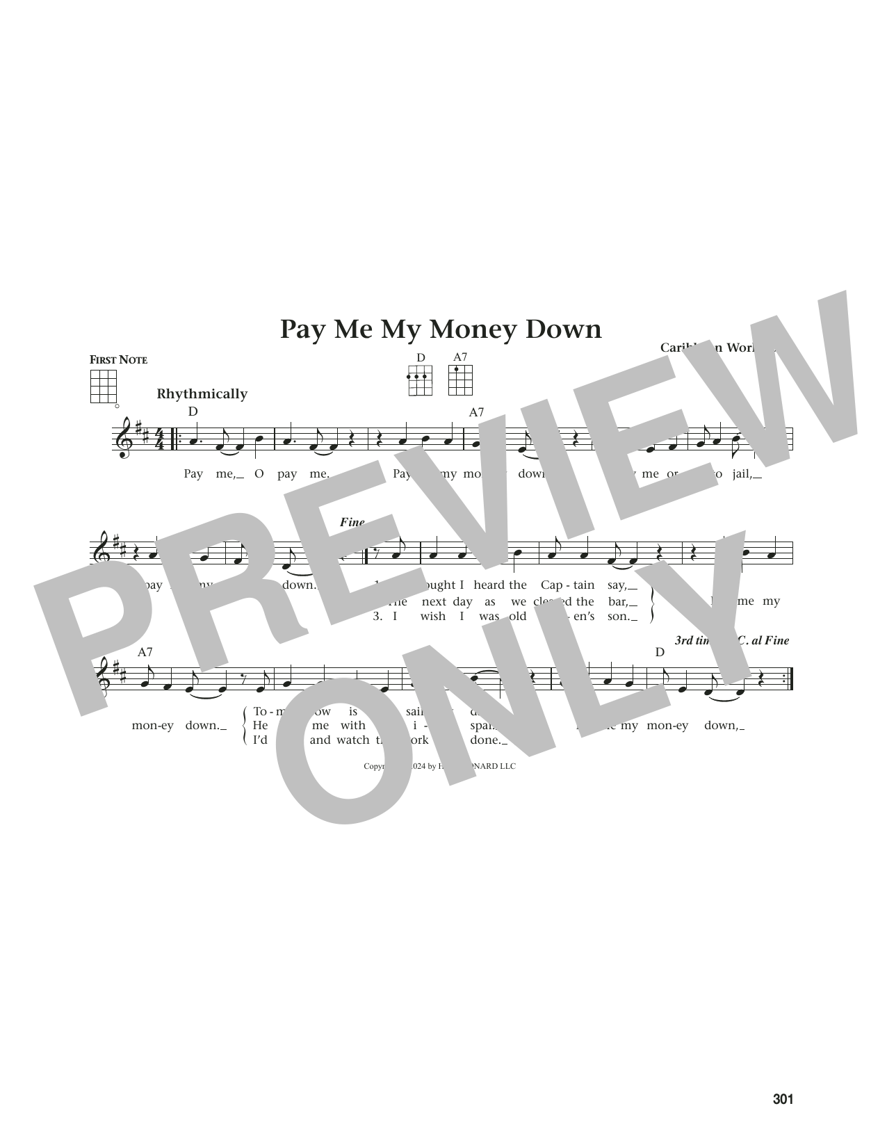 Download Caribbean Work Song Pay Me My Money Down (from The Daily Ukulele) (arr. Jim Beloff) Sheet Music and learn how to play Ukulele PDF digital score in minutes