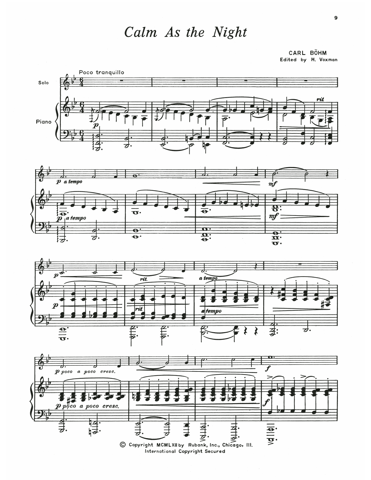 Download Carl Bohm Calm As The Night (Still Wie Die Nacht) Sheet Music and learn how to play Trumpet and Piano PDF digital score in minutes