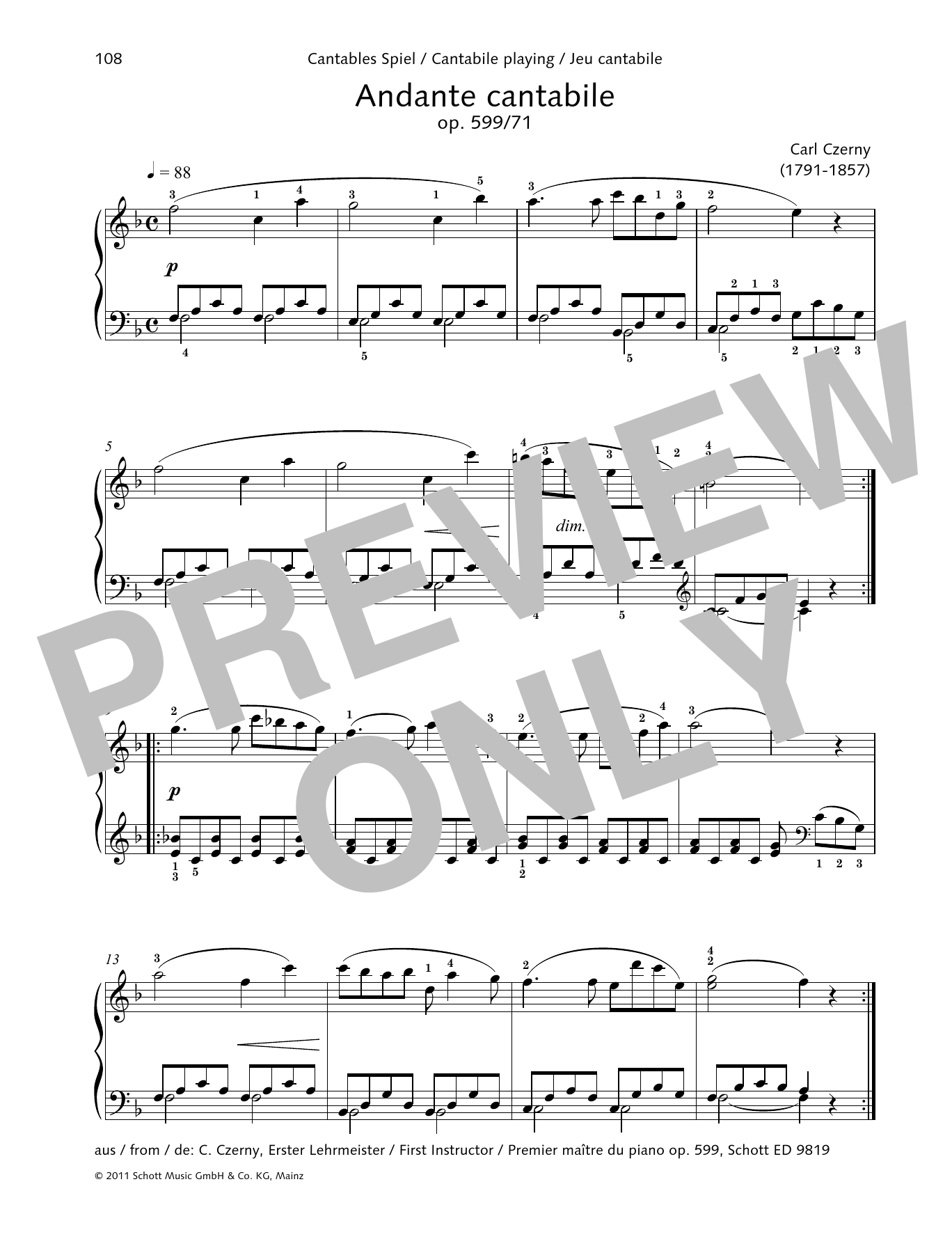 Download Carl Czerny Andante Cantabile Sheet Music and learn how to play Piano Solo PDF digital score in minutes