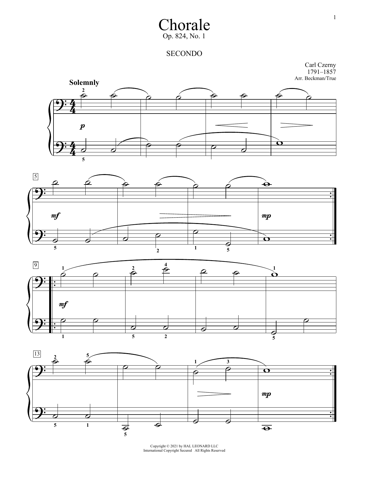 Download Carl Czerny Chorale, Op. 824 No. 1 Sheet Music and learn how to play Piano Duet PDF digital score in minutes