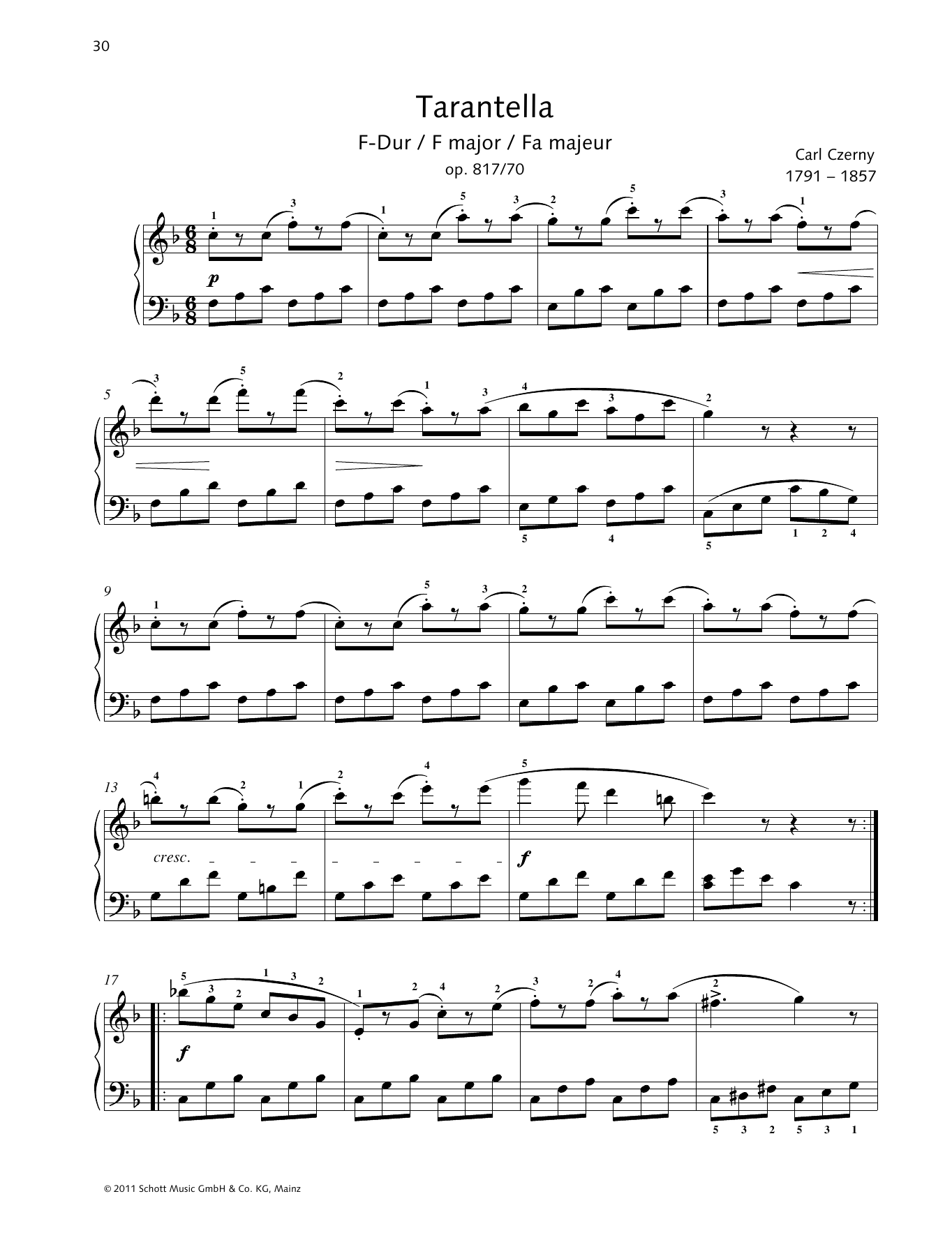Download Carl Czerny Tarantella F major Sheet Music and learn how to play Piano Solo PDF digital score in minutes