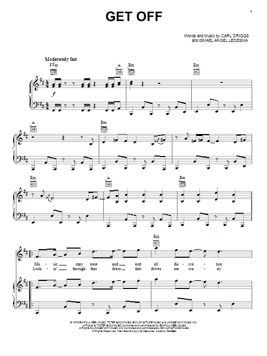 Download Carl Driggs Get Off Sheet Music and learn how to play Piano, Vocal & Guitar (Right-Hand Melody) PDF digital score in minutes