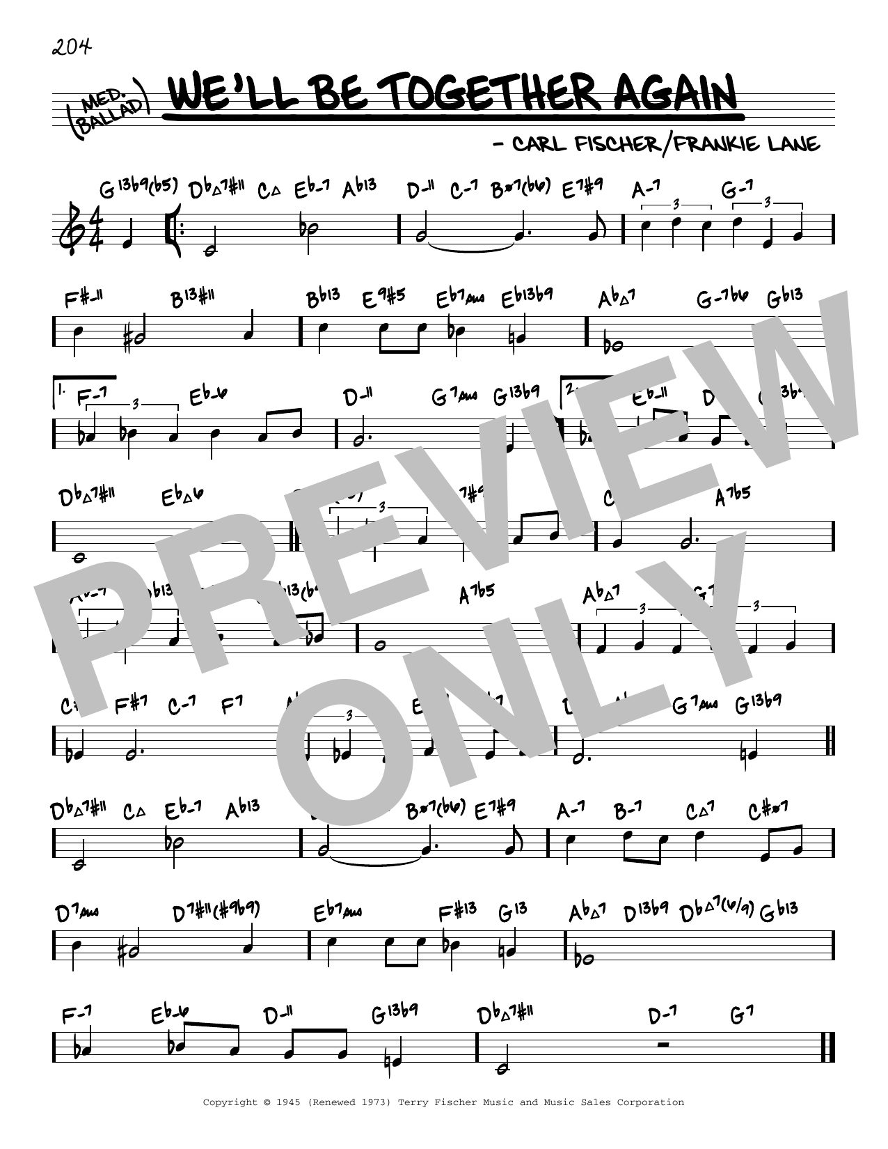 Download Carl Fischer We'll Be Together Again (arr. David Hazeltine) Sheet Music and learn how to play Real Book – Enhanced Chords PDF digital score in minutes