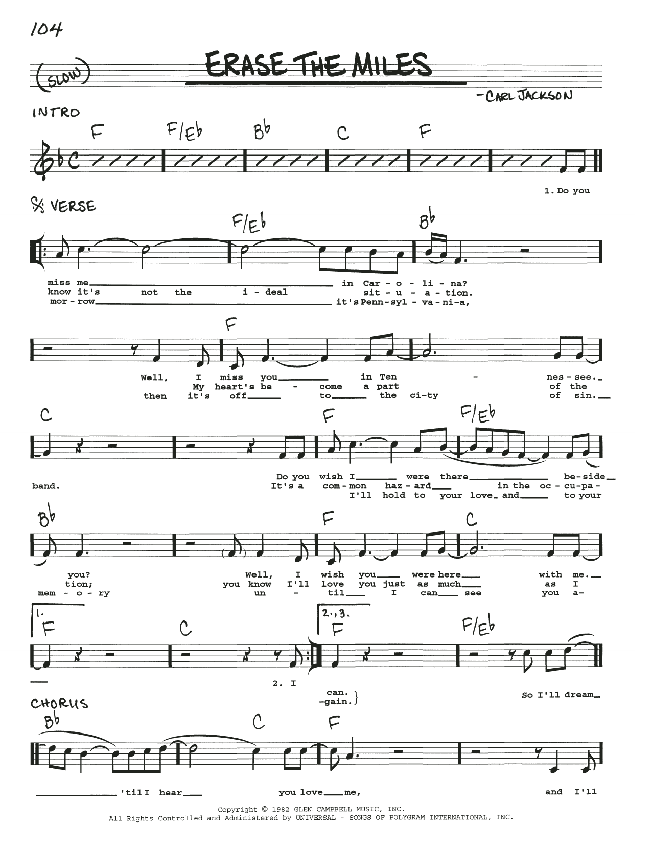 Download Carl Jackson Erase The Miles Sheet Music and learn how to play Real Book – Melody, Lyrics & Chords PDF digital score in minutes