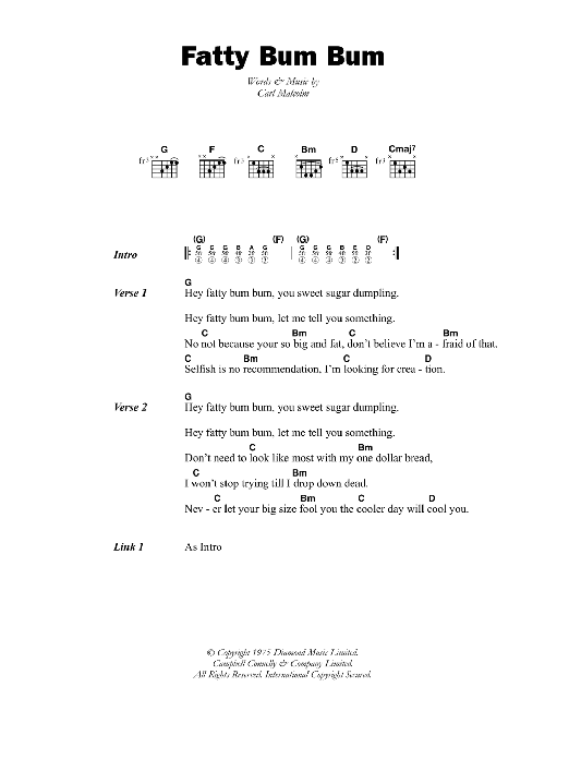 Download Carl Malcolm Fatty Bum Bum Sheet Music and learn how to play Lyrics & Chords PDF digital score in minutes