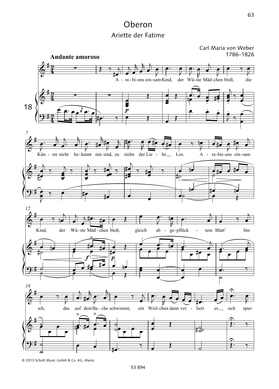 Download Carl Maria von Weber Arabiens einsam Kind Sheet Music and learn how to play Piano & Vocal PDF digital score in minutes