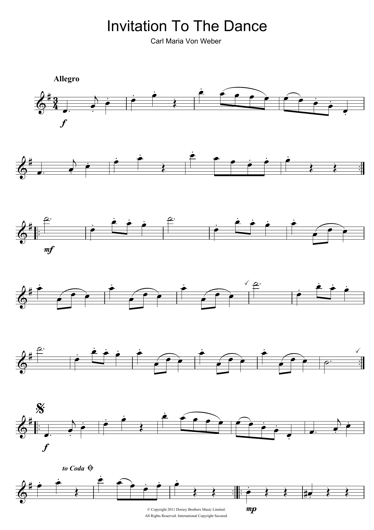 Download Carl Maria von Weber Invitation To The Dance, Rondeau Brillant, Op.65 Sheet Music and learn how to play Alto Saxophone PDF digital score in minutes
