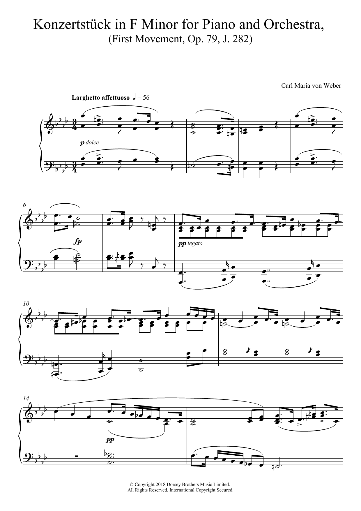 Download Carl Maria von Weber Konzertstück in F Minor for Piano and Orchestra, First Movement, Op. 79, J. 282 Sheet Music and learn how to play Piano PDF digital score in minutes