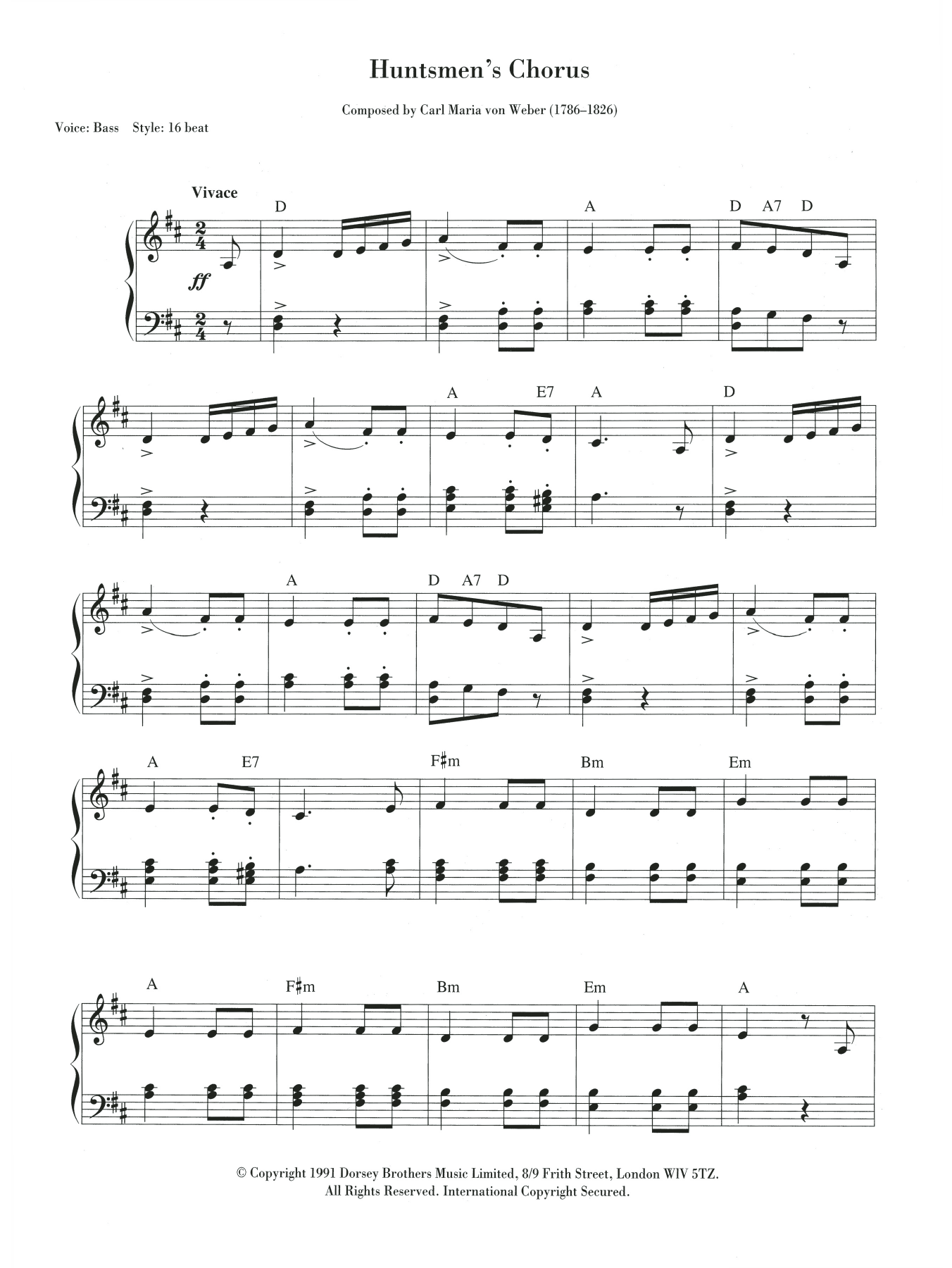 Download Carl Maria von Weber The Huntsmen's Chorus Sheet Music and learn how to play Keyboard PDF digital score in minutes