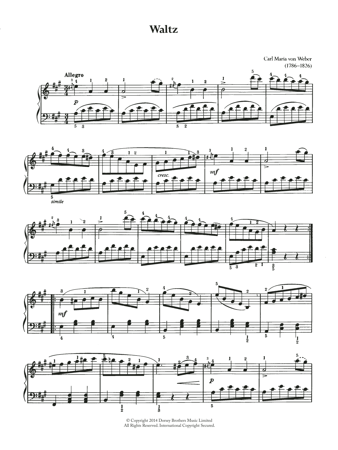 Download Carl Maria von Weber Waltz Sheet Music and learn how to play Piano PDF digital score in minutes