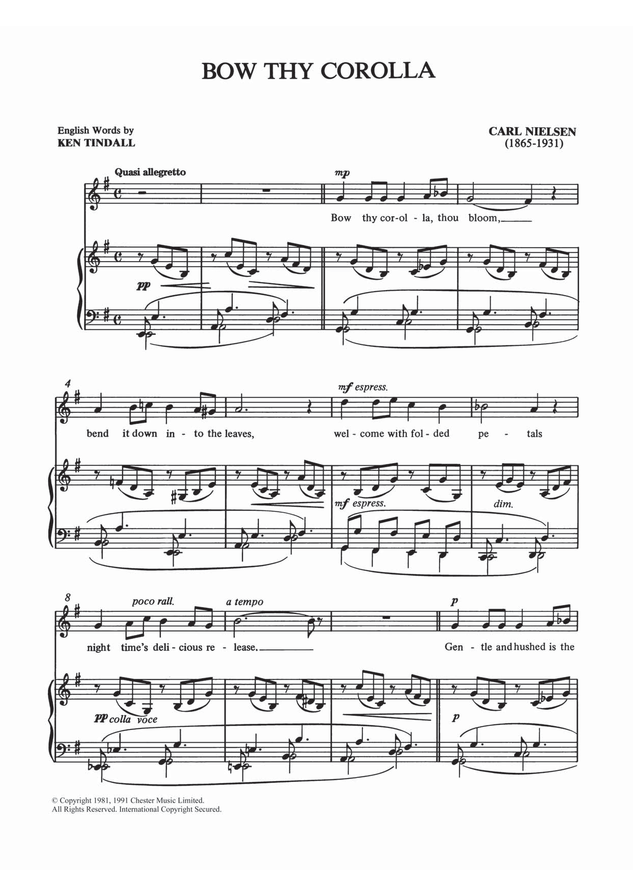 Download Carl Nielsen Bow Thy Corolla Sheet Music and learn how to play Piano & Vocal PDF digital score in minutes