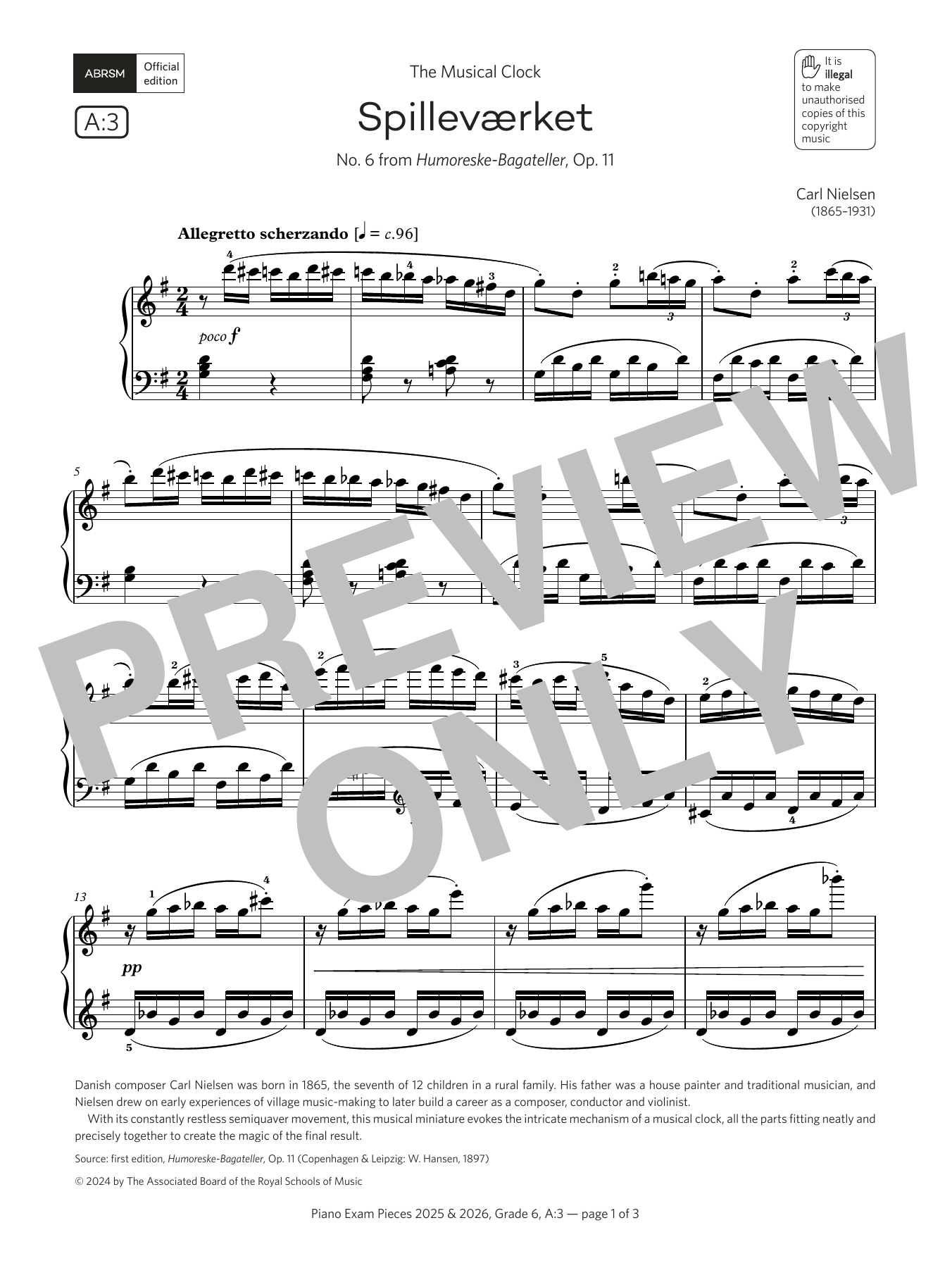 Download Carl Nielsen Spilleværket (Grade 6, list A3, from the ABRSM Piano Syllabus 2025 & 2026) Sheet Music and learn how to play Piano Solo PDF digital score in minutes