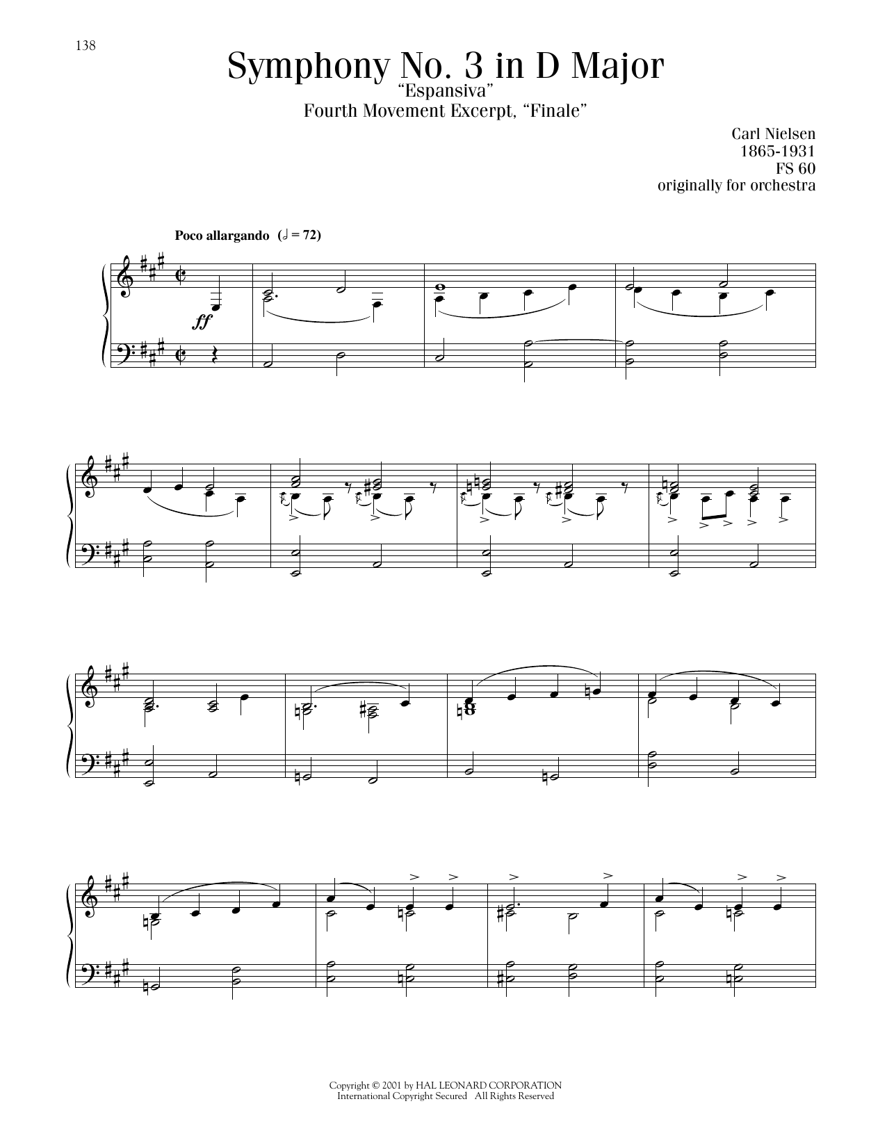 Download Carl Nielsen Symphony No. 3 In D Major (Espansiva), 4th Movement Sheet Music and learn how to play Piano Solo PDF digital score in minutes