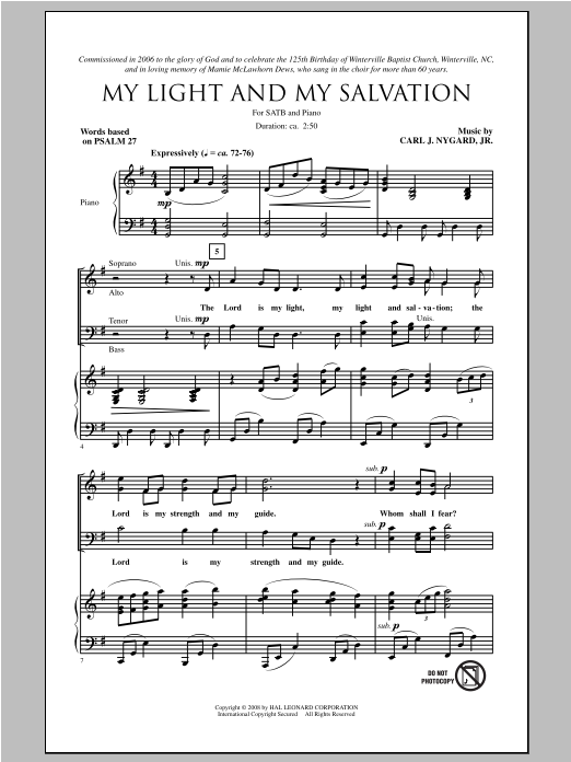 Download Carl Nygard, Jr. My Light And My Salvation Sheet Music and learn how to play SATB PDF digital score in minutes