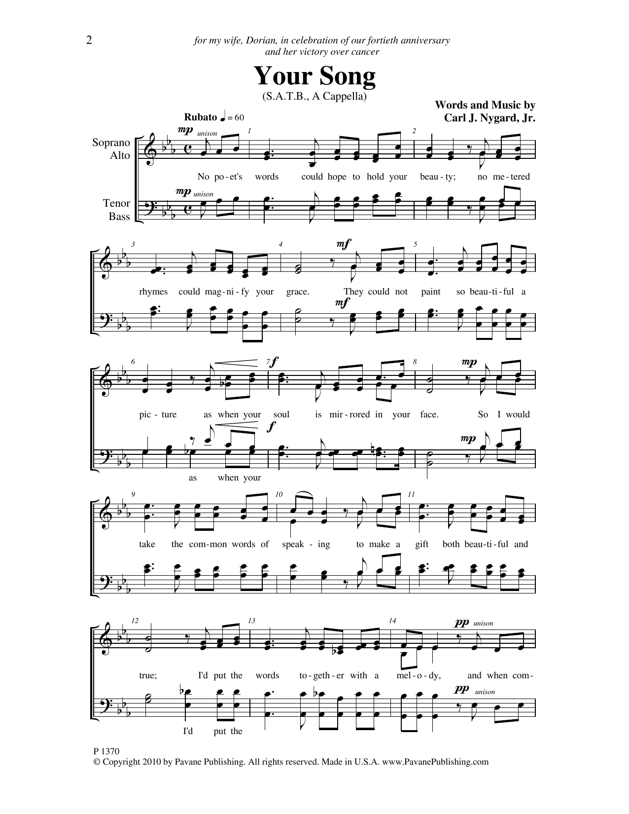 Download Carl Nygard, Jr. Your Song Sheet Music and learn how to play SATB Choir PDF digital score in minutes
