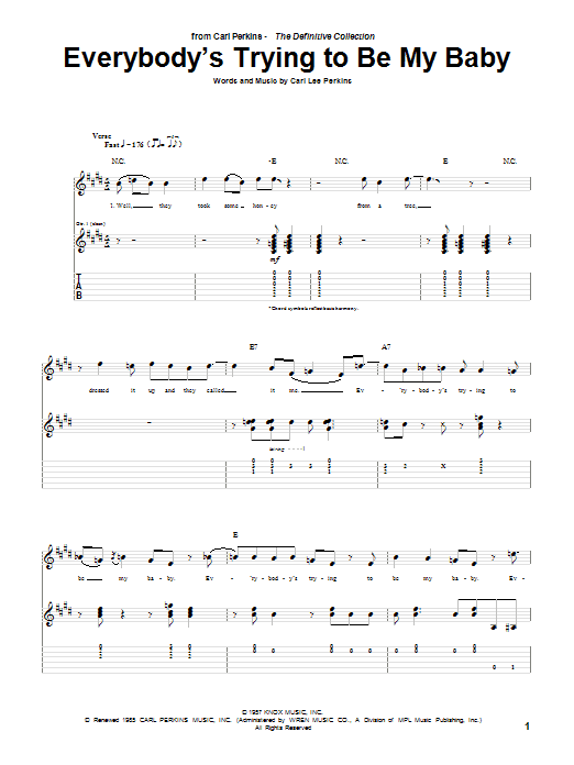 Download Carl Perkins Everybody's Trying To Be My Baby Sheet Music and learn how to play Guitar Tab PDF digital score in minutes