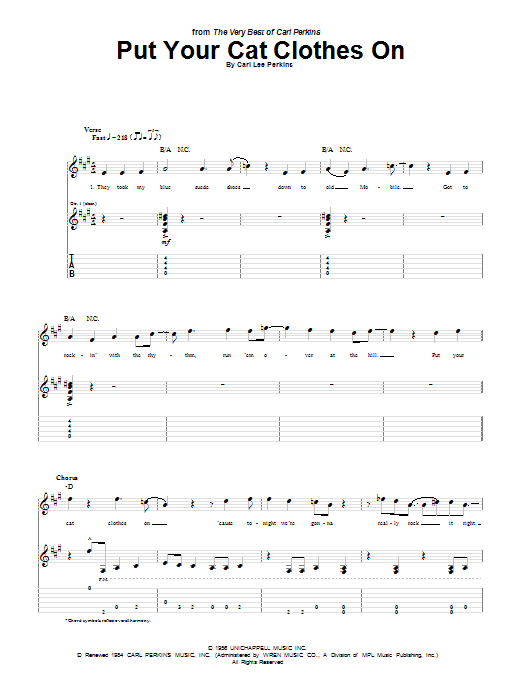 Download Carl Perkins Put Your Cat Clothes On Sheet Music and learn how to play Guitar Tab PDF digital score in minutes