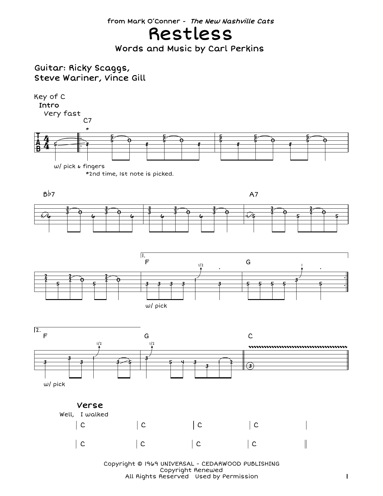 Download Carl Perkins Restless Sheet Music and learn how to play Guitar Tab PDF digital score in minutes