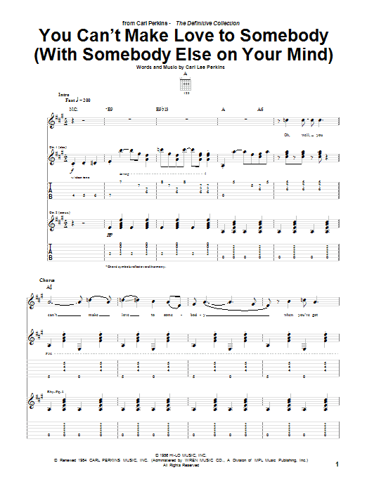 Download Carl Perkins You Can't Make Love To Somebody (With Somebody Else On Your Mind) Sheet Music and learn how to play Guitar Tab PDF digital score in minutes