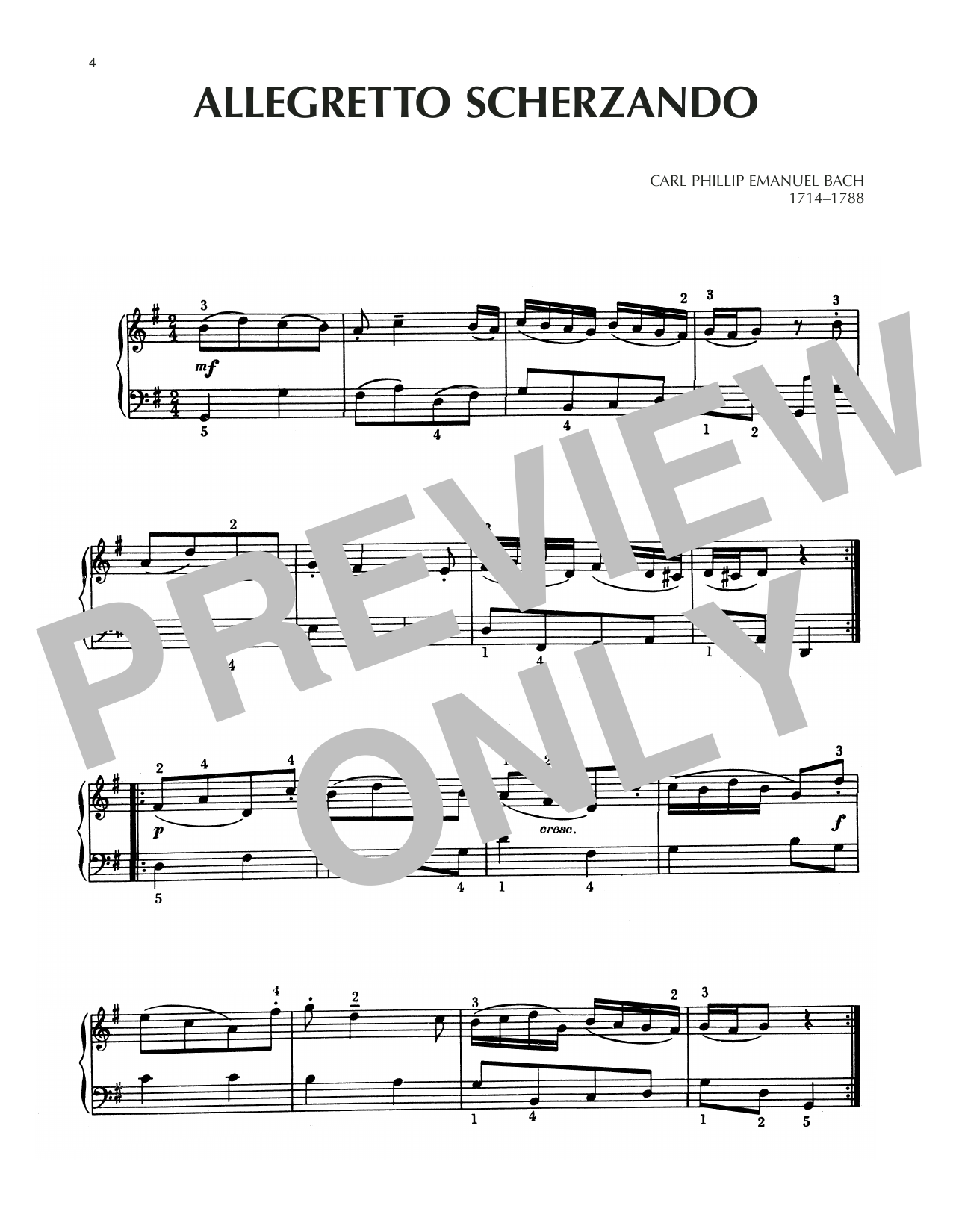 Download Carl Philipp Emanuel Bach Allegretto Scherzando Sheet Music and learn how to play Piano Solo PDF digital score in minutes