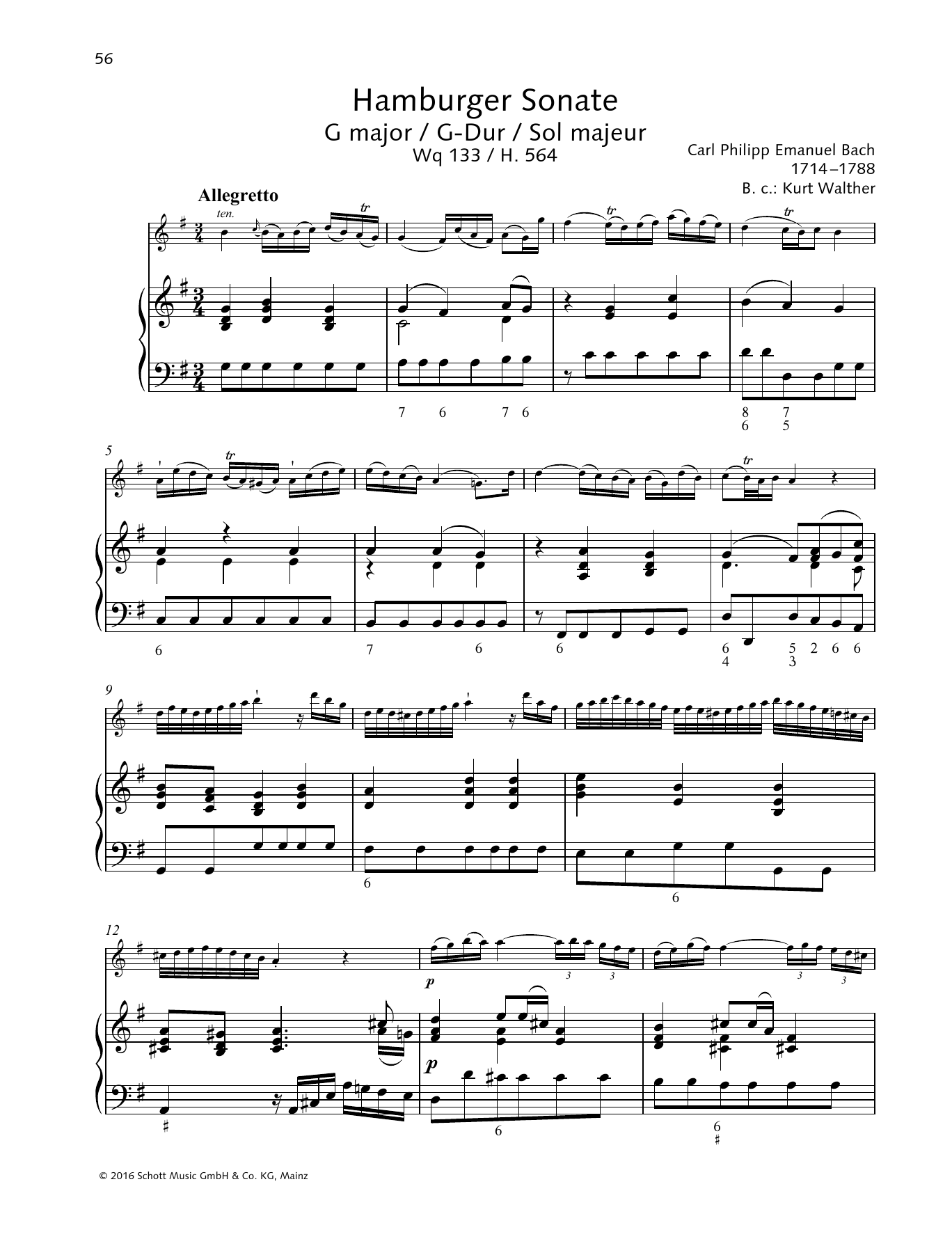 Download Carl Philipp Emanuel Bach Hamburger Sonate Sheet Music and learn how to play Woodwind Solo PDF digital score in minutes