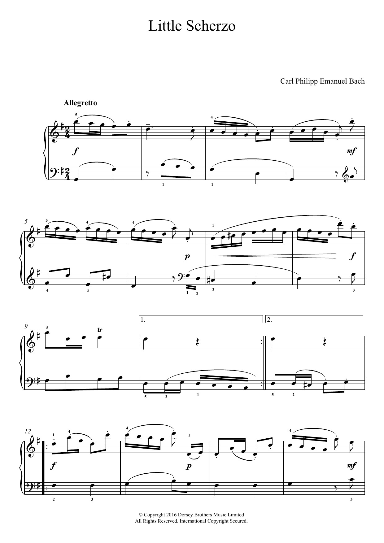 Download Carl Philipp Emanuel Bach Little Scherzo Sheet Music and learn how to play Easy Piano PDF digital score in minutes