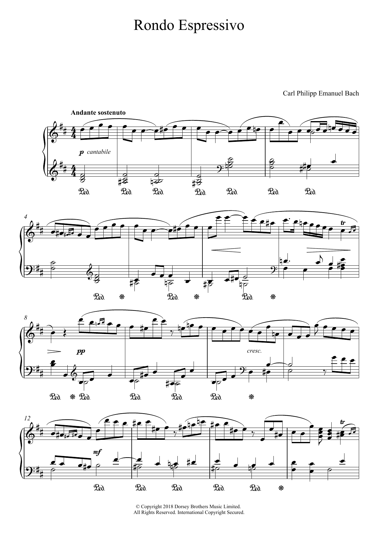 Download Carl Philipp Emanuel Bach Rondo Espressivo Sheet Music and learn how to play Piano PDF digital score in minutes