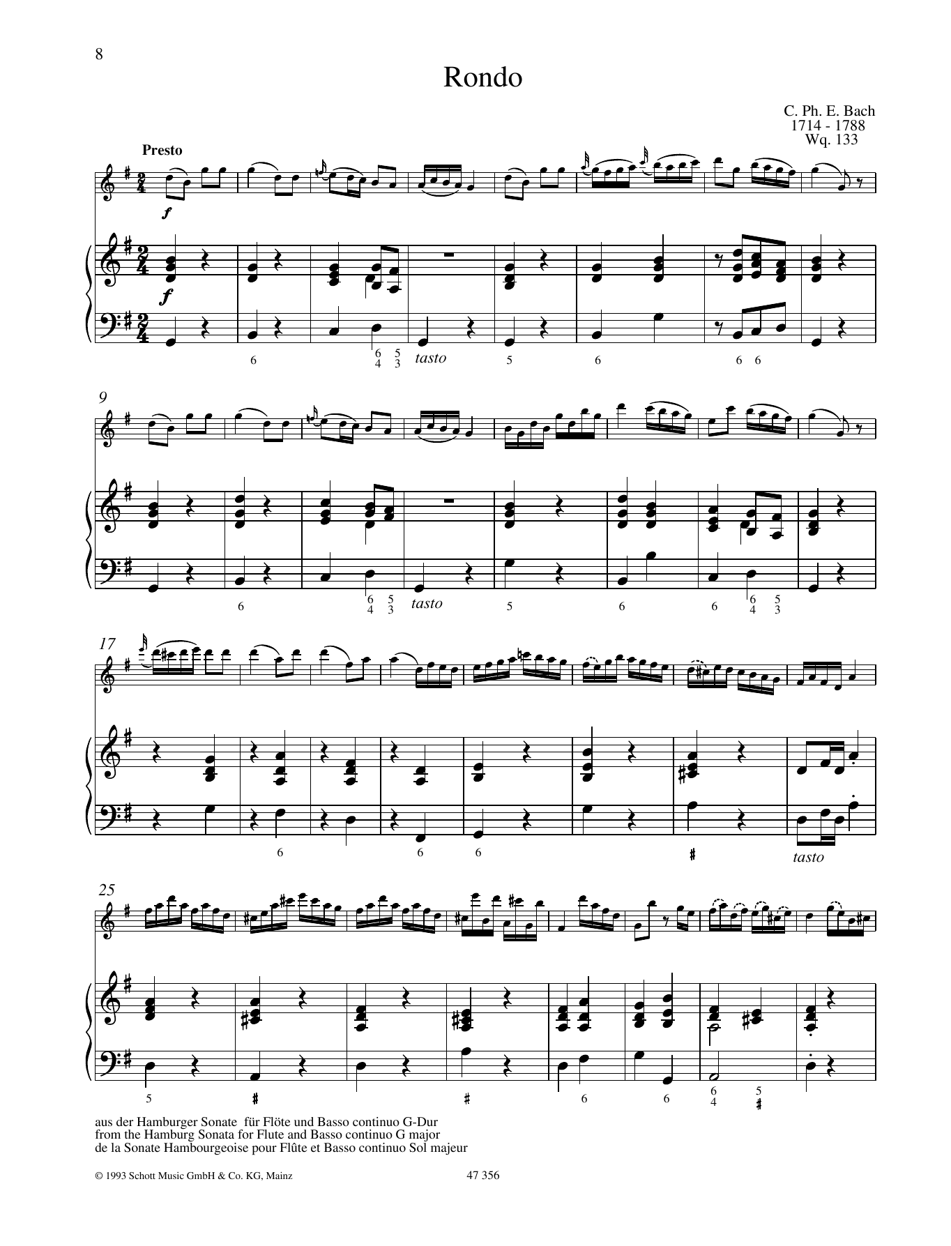 Download Carl Philipp Emanuel Bach Rondo Sheet Music and learn how to play Woodwind Solo PDF digital score in minutes