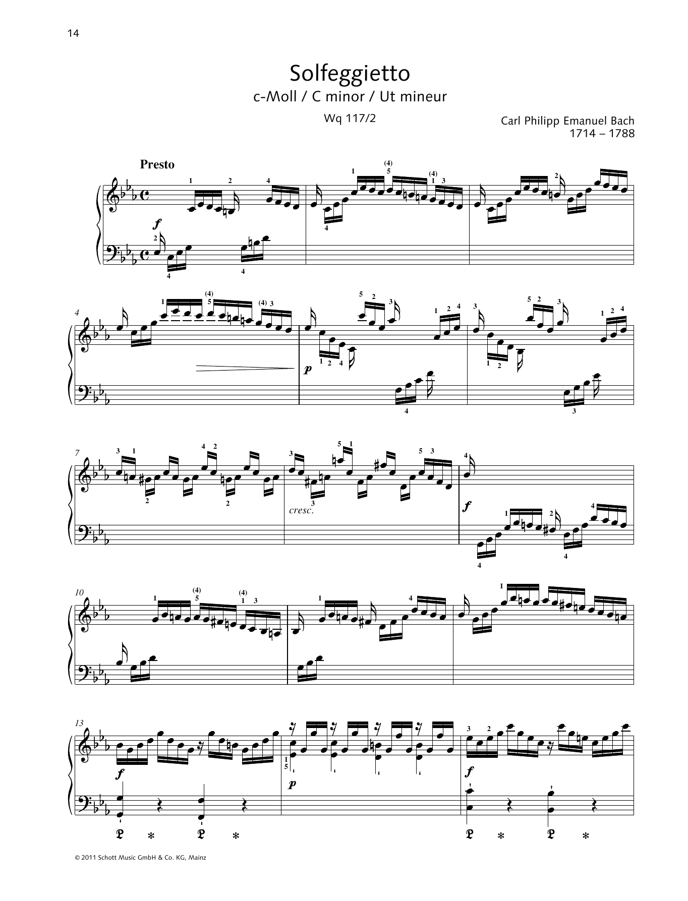 Download Carl Philipp Emanuel Bach Solfeggietto C minor Sheet Music and learn how to play Piano Solo PDF digital score in minutes