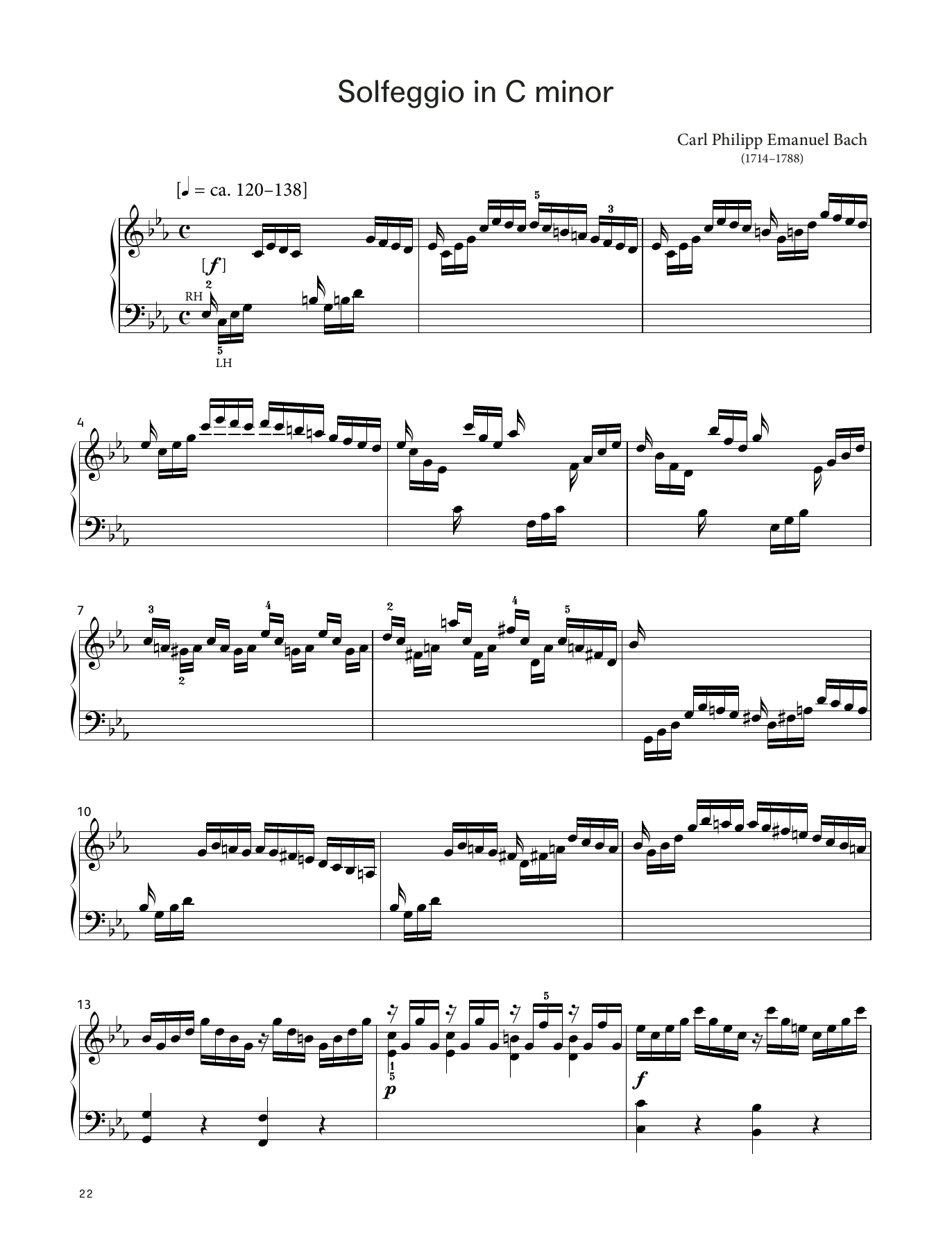 Download Carl Philipp Emanuel Bach Solfeggio in C minor, H. 220 (LCME Piano 2018 Grade 6 List A) Sheet Music and learn how to play Piano Solo PDF digital score in minutes