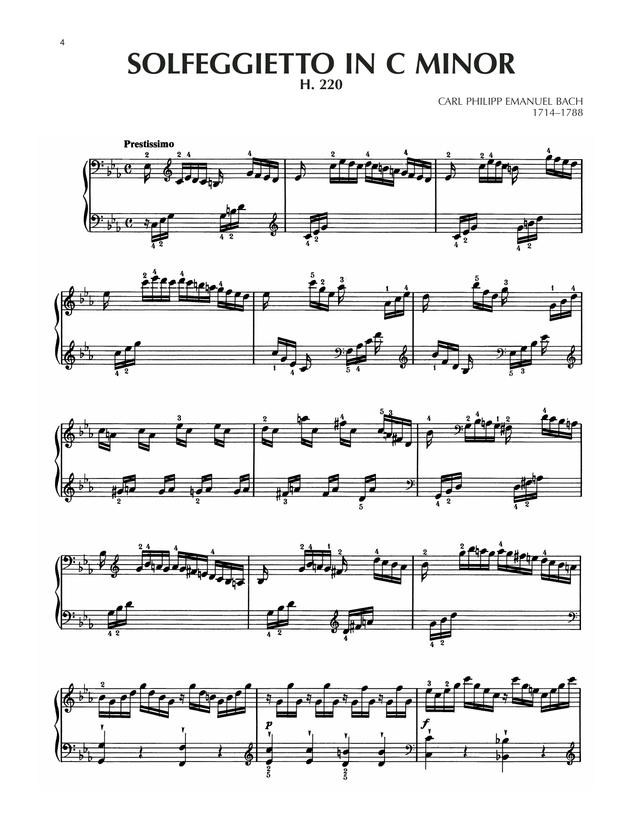 Download Carl Philipp Emanuel Bach Solfegietto In C Minor, H. 220 Sheet Music and learn how to play Piano Solo PDF digital score in minutes