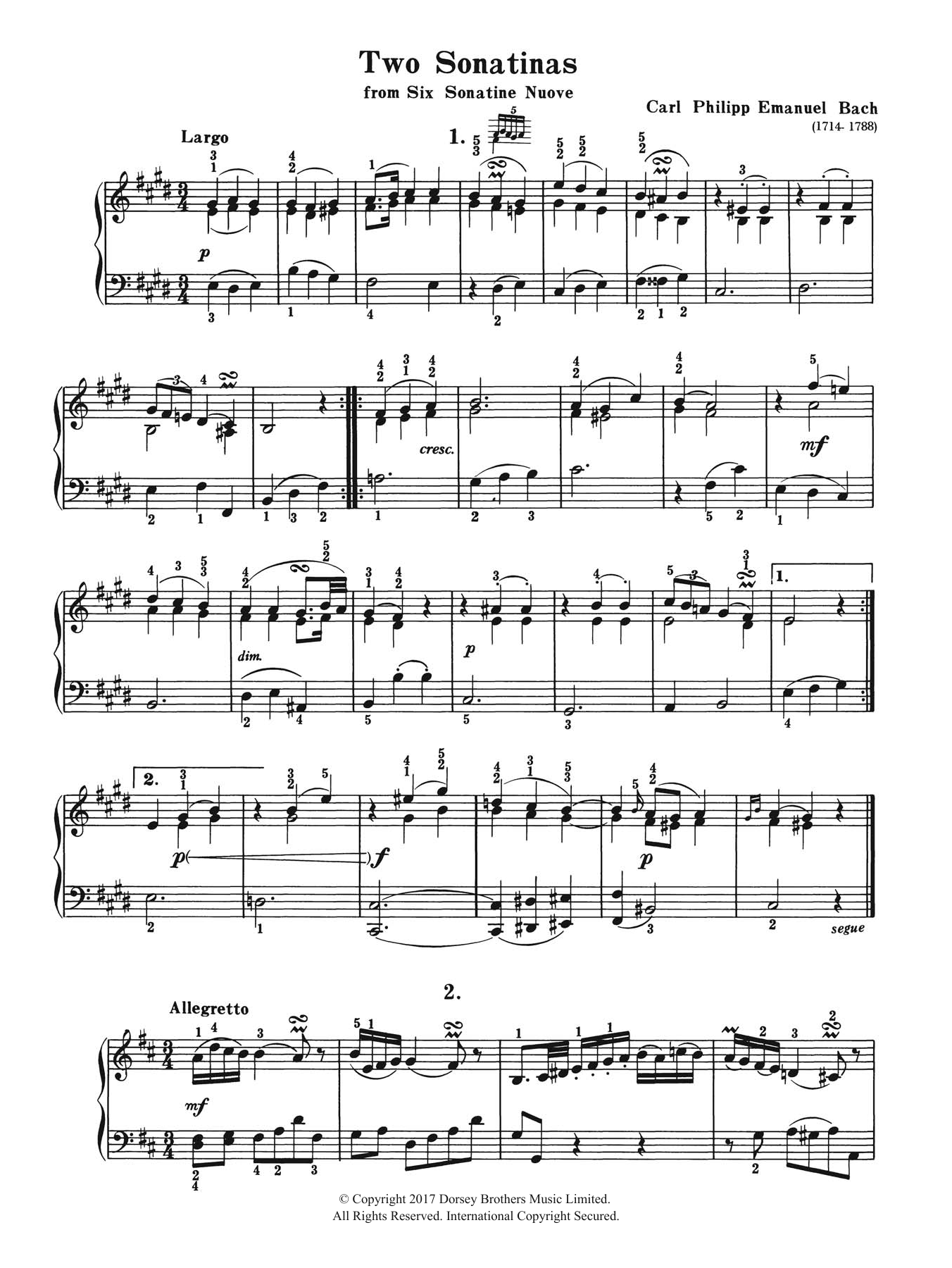 Download Carl Philipp Emanuel Bach Two Sonatinas (From Six Sonatine Nuove) Sheet Music and learn how to play Piano PDF digital score in minutes