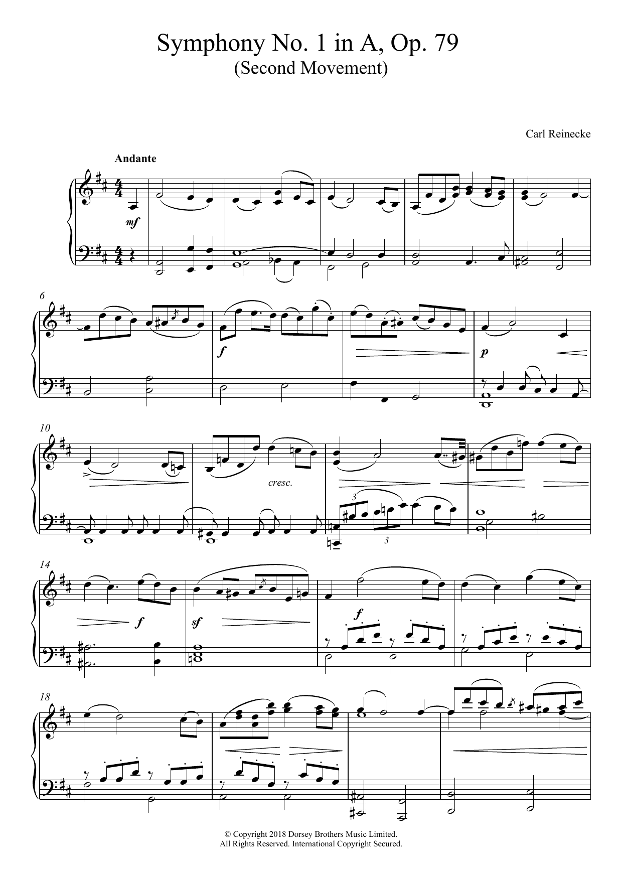 Download Carl Reinecke Symphony No. 1 In A, Op. 79 (Second Movement) Sheet Music and learn how to play Piano PDF digital score in minutes