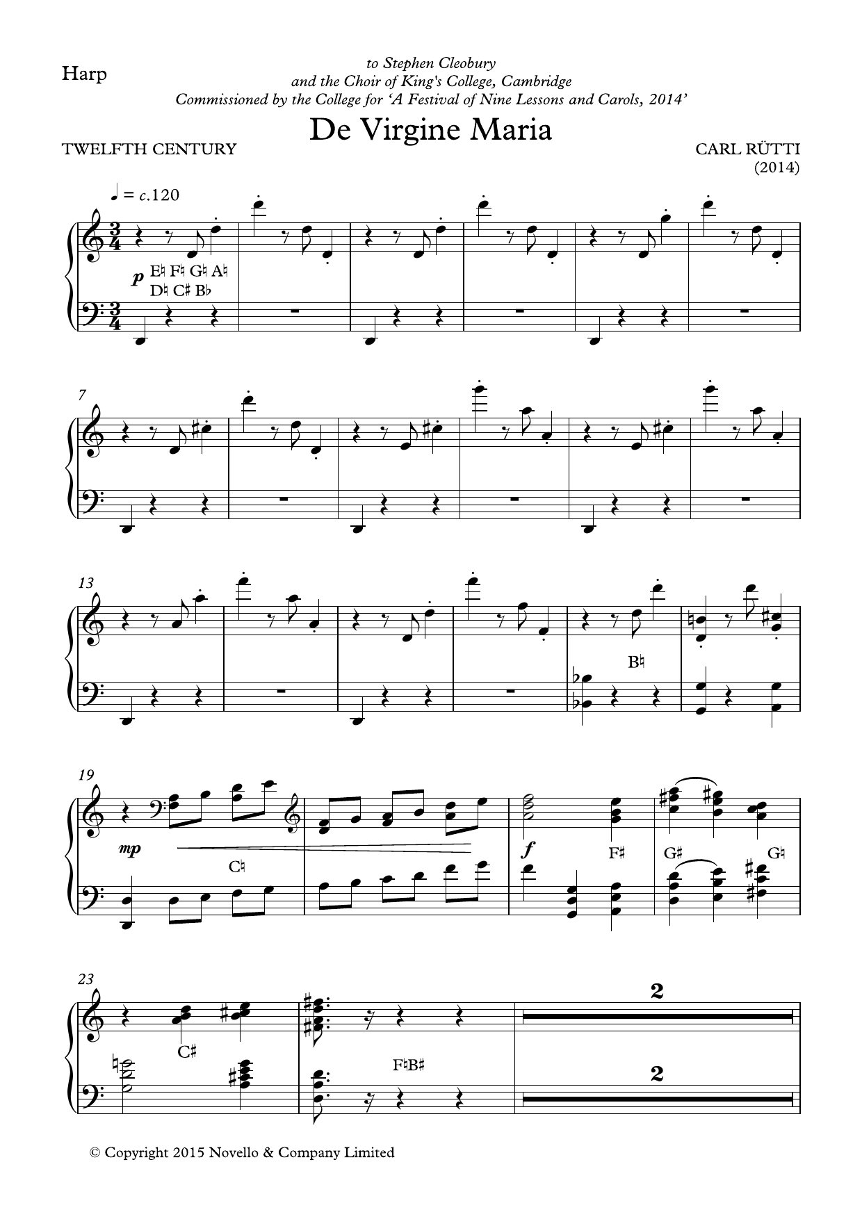 Download Carl Rütti De Virgine Maria (SATB and harp version) - Harp part Sheet Music and learn how to play Choir Instrumental Pak PDF digital score in minutes