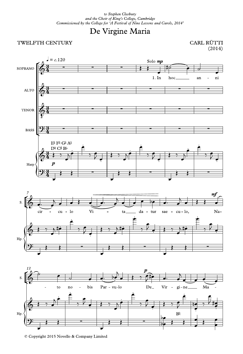 Download Carl Rütti De Virgine Maria (SATB and harp version) - Score Sheet Music and learn how to play SATB Choir PDF digital score in minutes