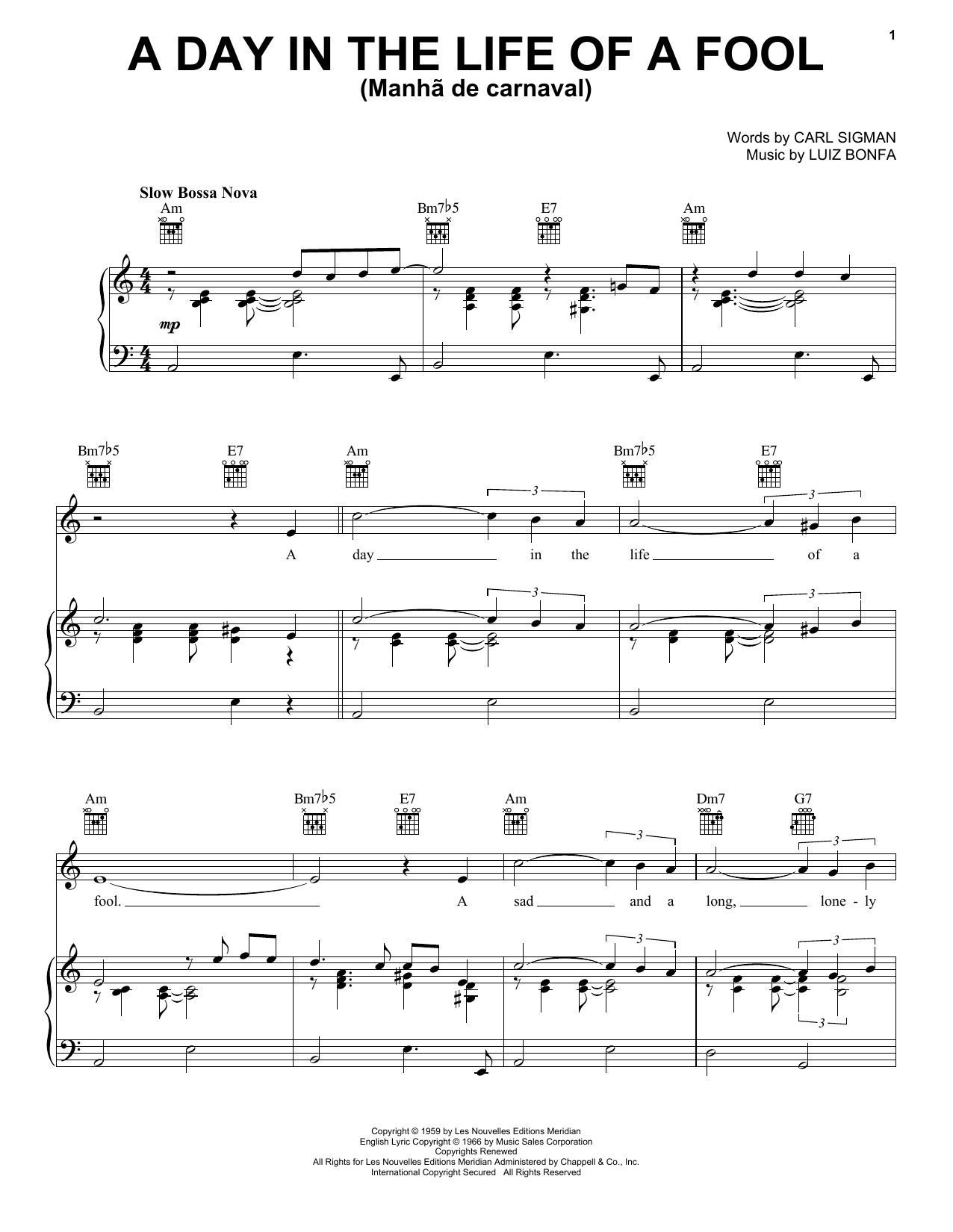 Download Carl Sigman A Day In The Life Of A Fool (Manha De Carnaval) Sheet Music and learn how to play Guitar Tab PDF digital score in minutes
