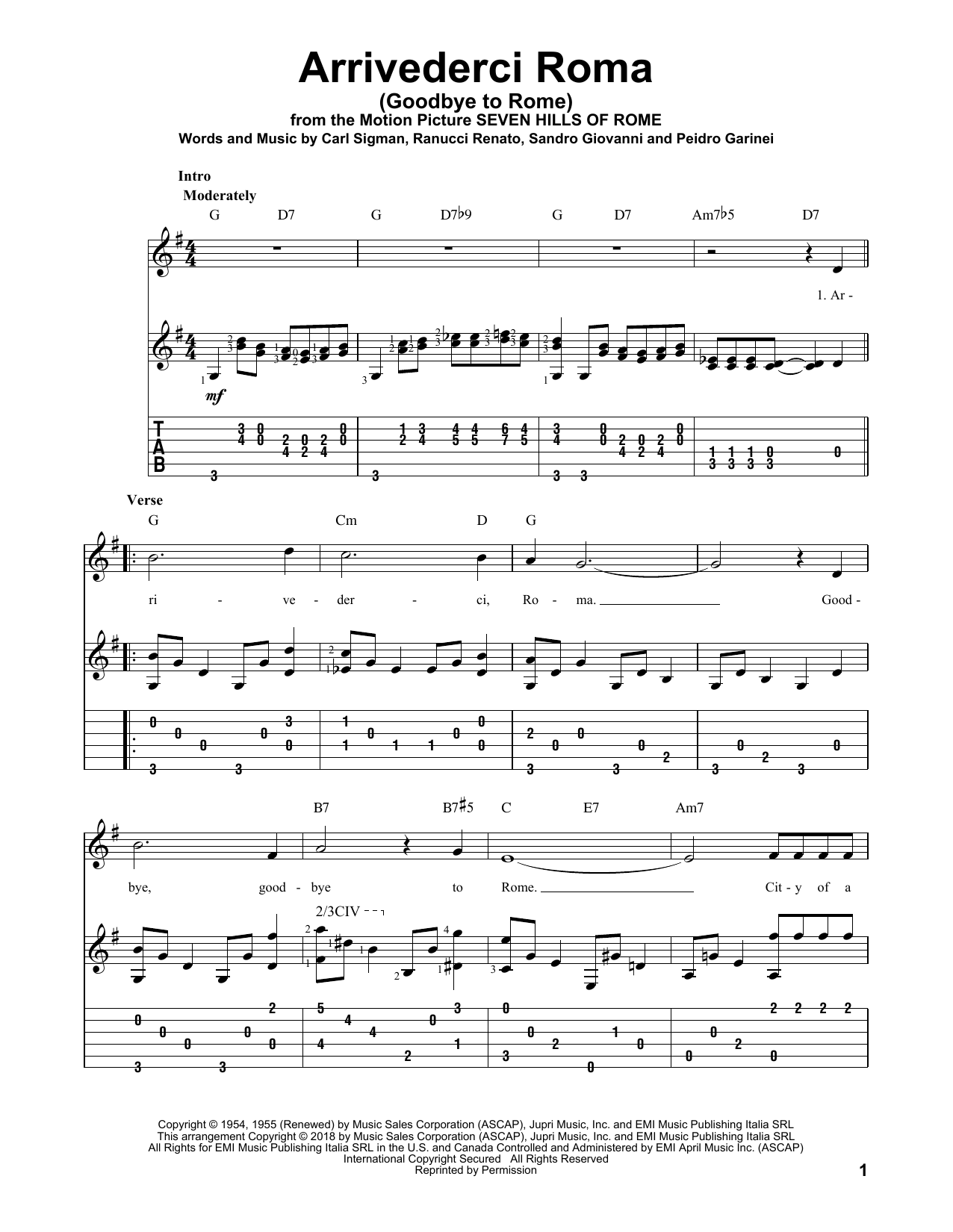 Download Carl Sigman Arrivederci Roma (Goodbye To Rome) Sheet Music and learn how to play Solo Guitar PDF digital score in minutes