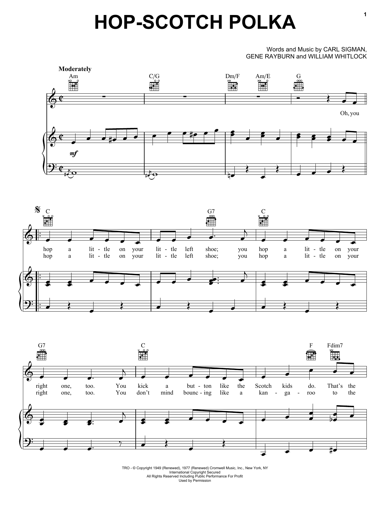 Download Carl Sigman Hop-scotch Polka Sheet Music and learn how to play Piano, Vocal & Guitar (Right-Hand Melody) PDF digital score in minutes