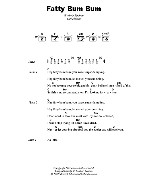 Download Carl Malcolm Fatty Bum Bum Sheet Music and learn how to play Lyrics & Chords PDF digital score in minutes