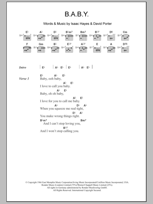 Download Carla Thomas B.A.B.Y. Sheet Music and learn how to play Lyrics & Chords PDF digital score in minutes