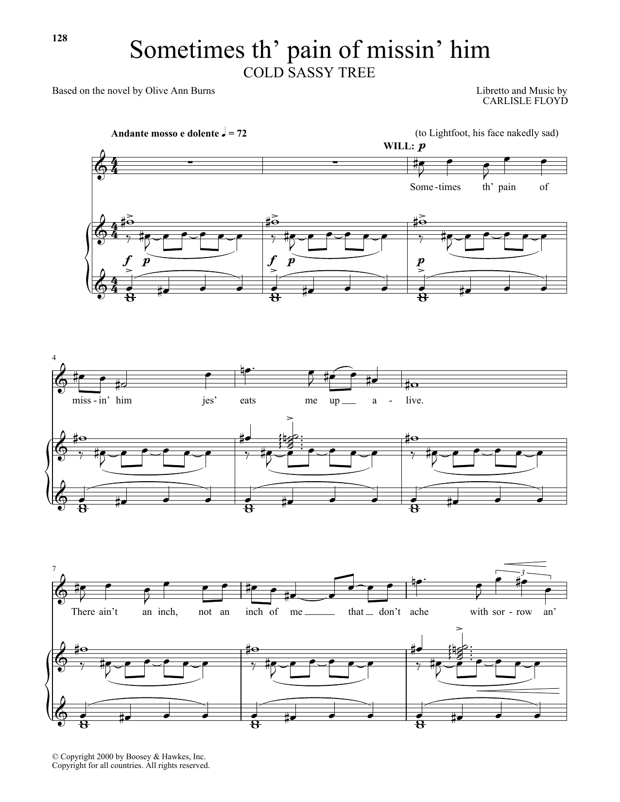 Download Carlisle Floyd Sometimes th' pain of missin' him (from Cold Sassy Tree) Sheet Music and learn how to play Piano & Vocal PDF digital score in minutes