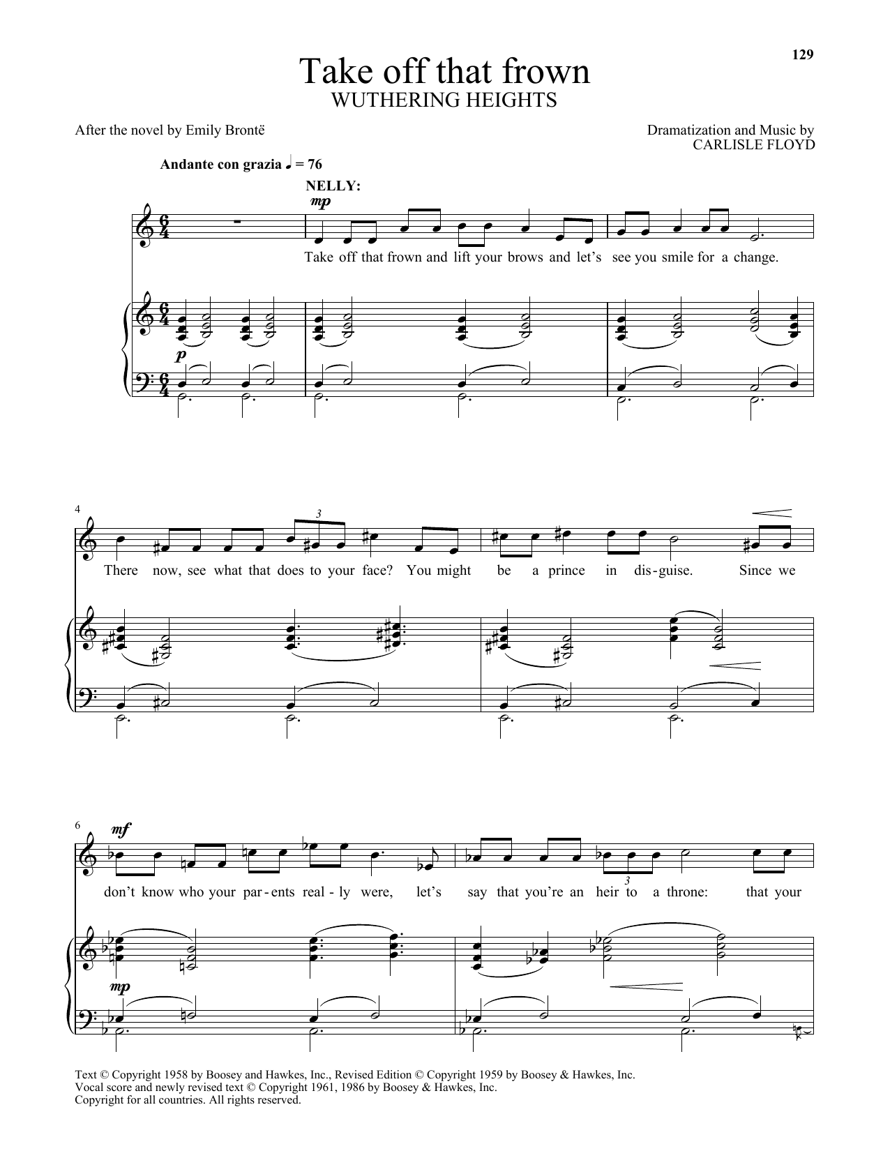 Download Carlisle Floyd Take off that frown (from Wuthering Heights) Sheet Music and learn how to play Piano & Vocal PDF digital score in minutes