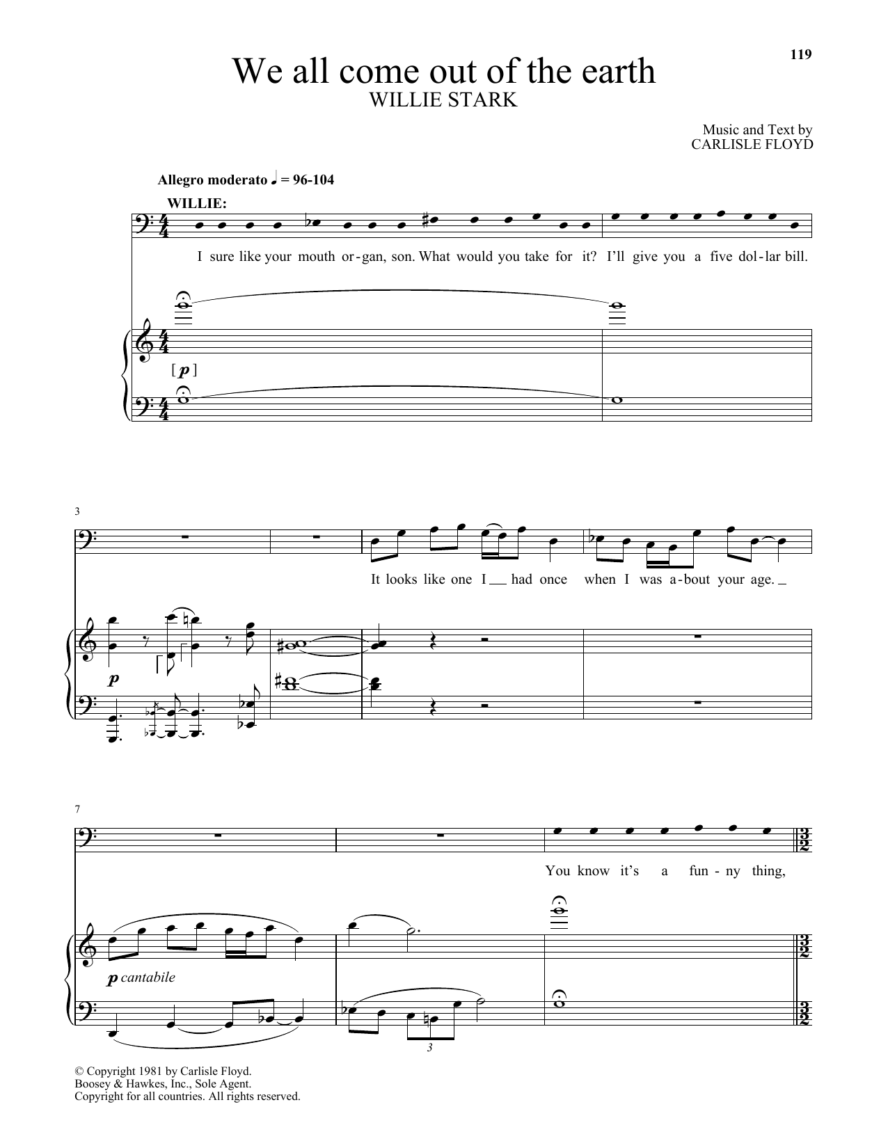 Download Carlisle Floyd We all come out of the earth (from Willie Stark) Sheet Music and learn how to play Piano & Vocal PDF digital score in minutes