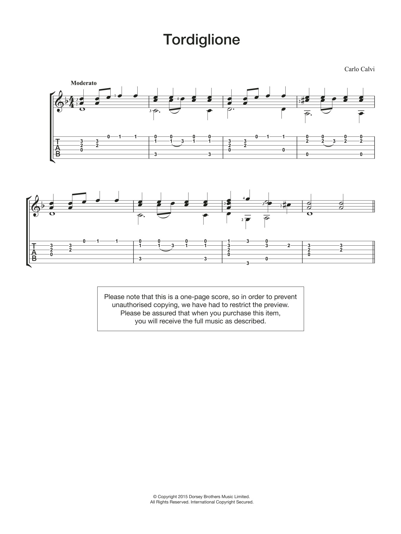 Download Carlo Calvi Tordiglione Sheet Music and learn how to play Guitar PDF digital score in minutes