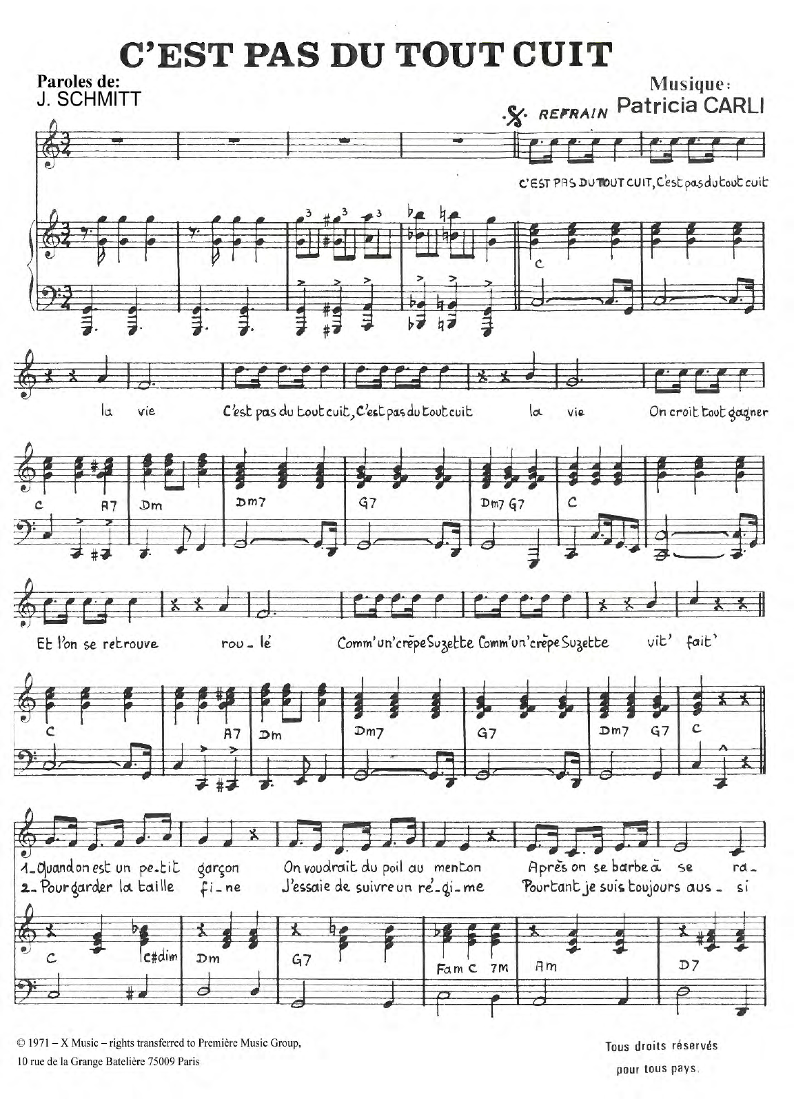 Download Carlos C'est Pas Du Tout Cuit Sheet Music and learn how to play Piano & Vocal PDF digital score in minutes