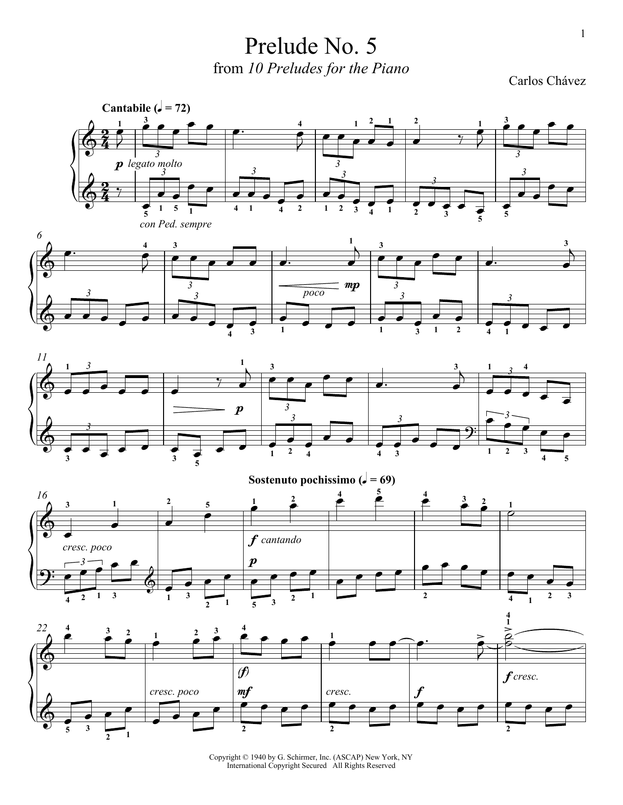 Download Carlos Chavez Prelude No. 5 Sheet Music and learn how to play Piano Solo PDF digital score in minutes