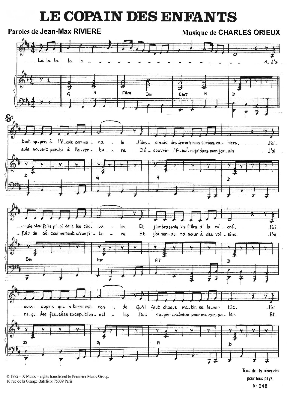 Download Carlos Le Copains Des Enfants Sheet Music and learn how to play Piano & Vocal PDF digital score in minutes