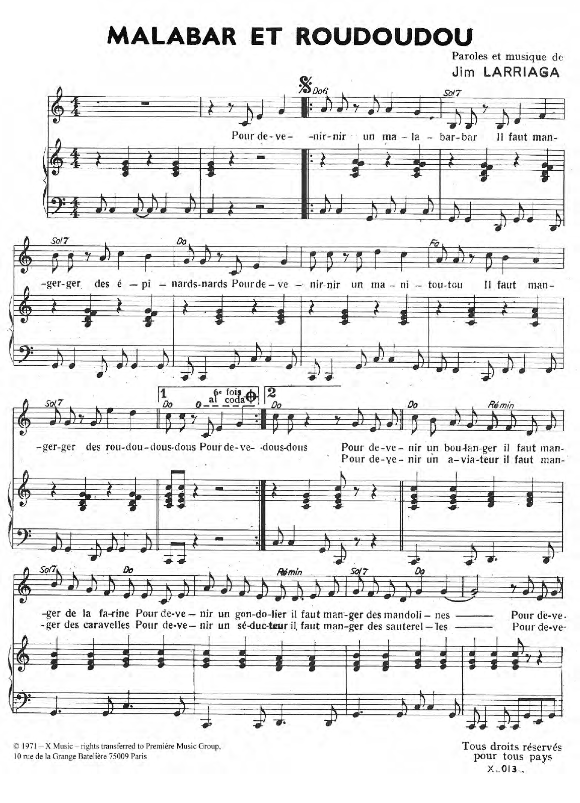 Download Carlos Malabar Et Roudoudous Sheet Music and learn how to play Piano & Vocal PDF digital score in minutes