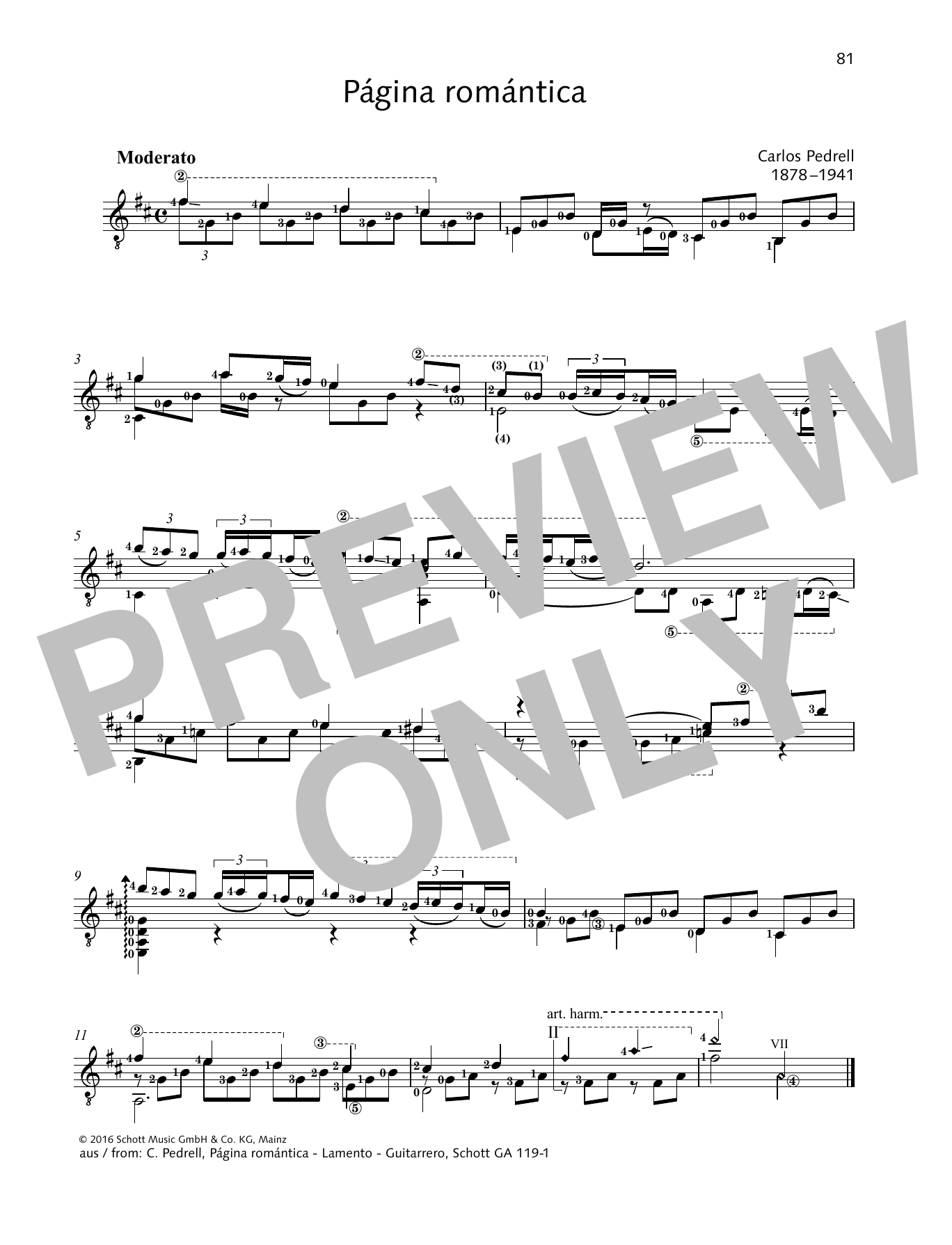 Download Carlos Pedrell Pagina romantica Sheet Music and learn how to play Solo Guitar PDF digital score in minutes